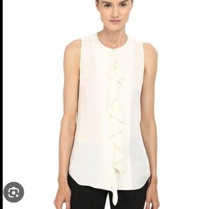 Theory Jastrid Modern Ruffle Sleeveless Top Blouse 100% Silk Ivory Size P